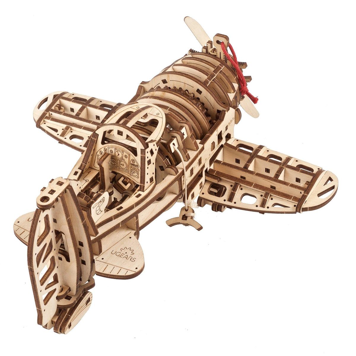 Flugzeug Verrückte Hornisse aus Holz mit Propeller, schräg von vorn