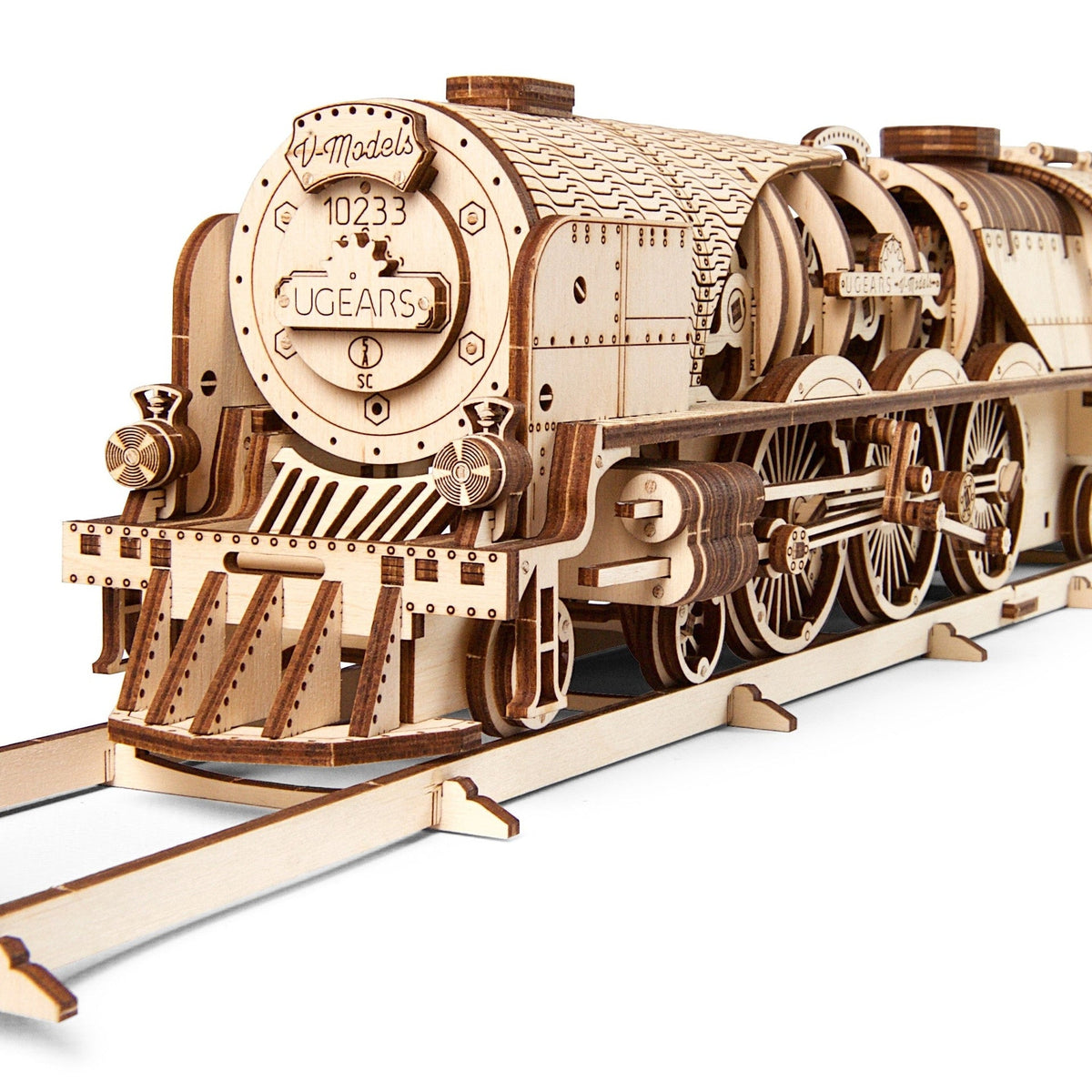 V-Express Dampflokomotive mit Tender – Detailaufnahme