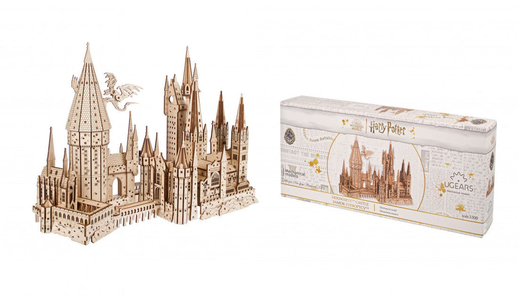 Wooden Hogwarts Castle next to its box