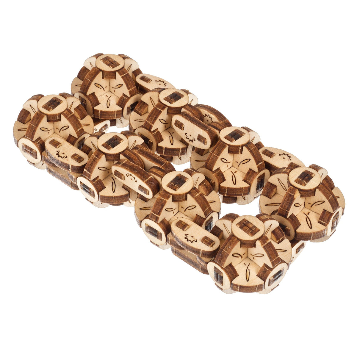Flexi-Würfel 2.0 aus Holz, aufgeklappte Würfelkette