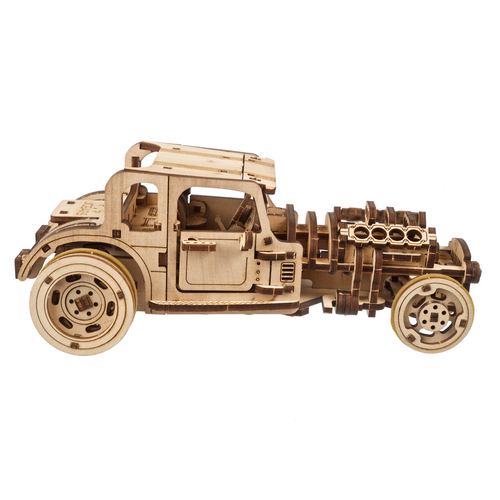 Wooden Hot Rod Furious Mouse with open engine, side view