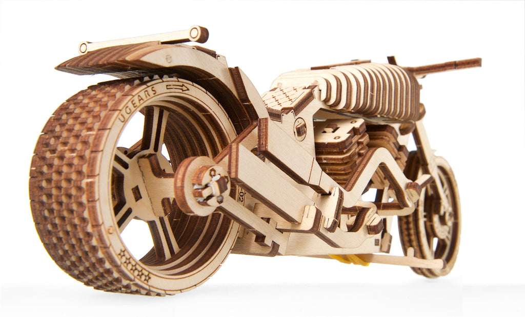 Wooden Bike VM-02, side view with wide rear wheel