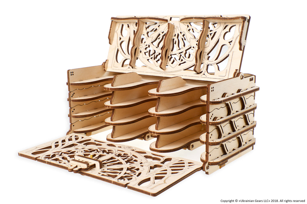 Wooden Card Holder with card compartment open