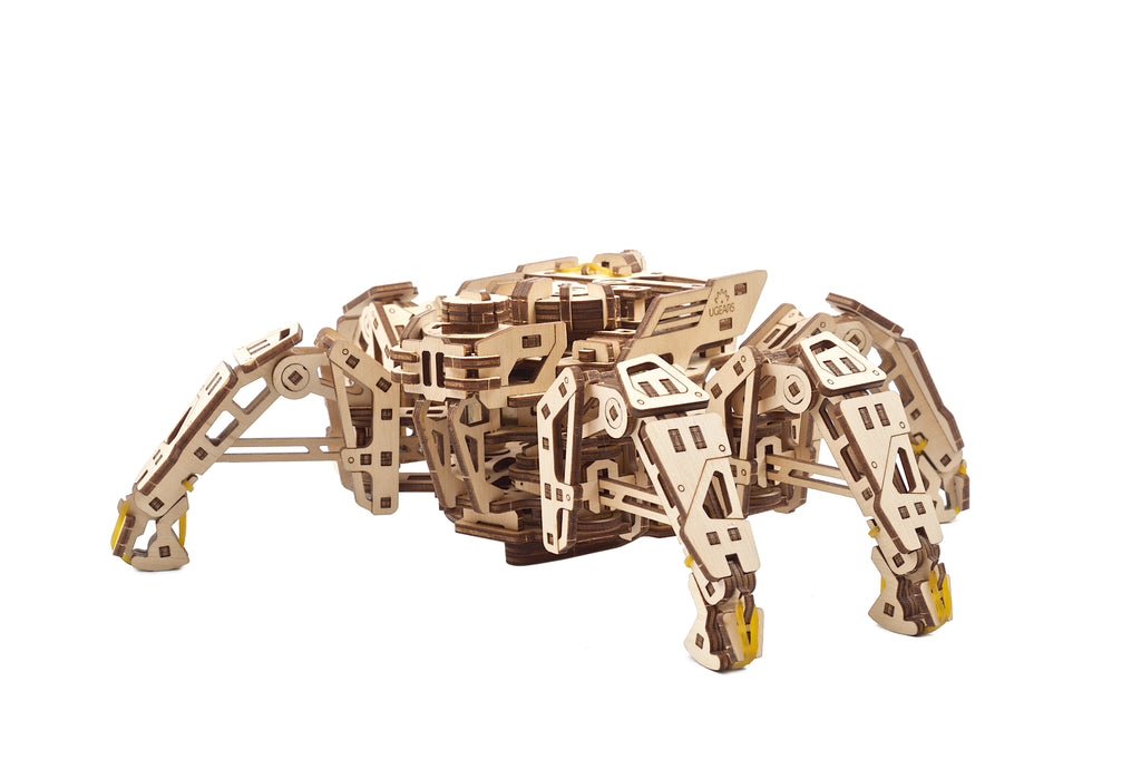 Wooden Hexapod Explorer with six legs, side view