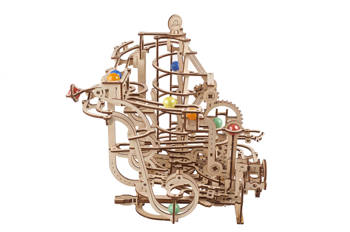 Murmelbahn mit Spiralaufzug