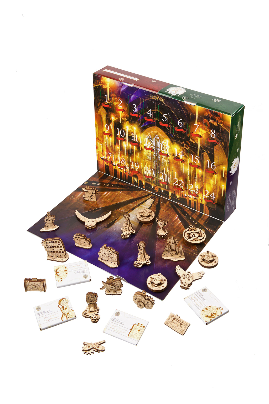 Harry Potter Adventskalender: geöffnete Box mit Holzfiguren