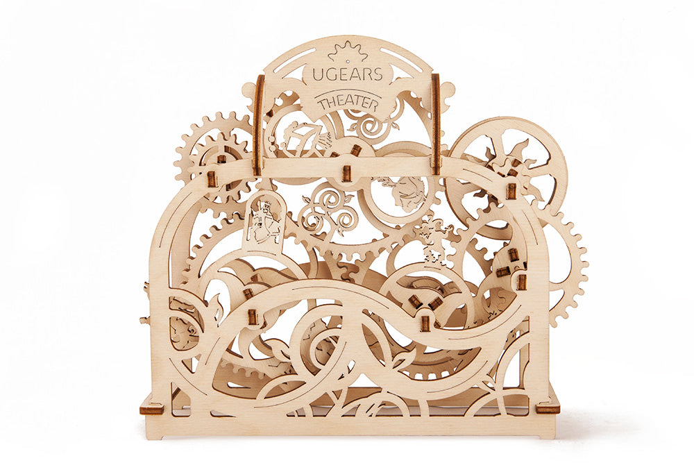 Wooden Theater with gears and stage, front view