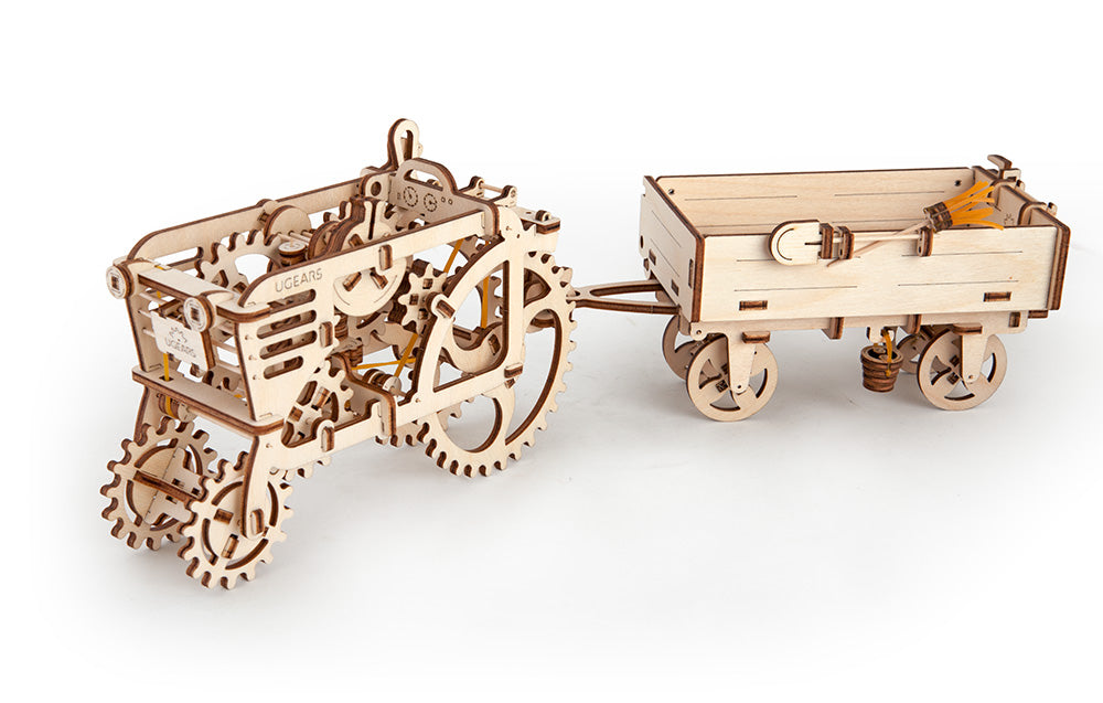 Wooden Tractor Trailer coupled to a tractor