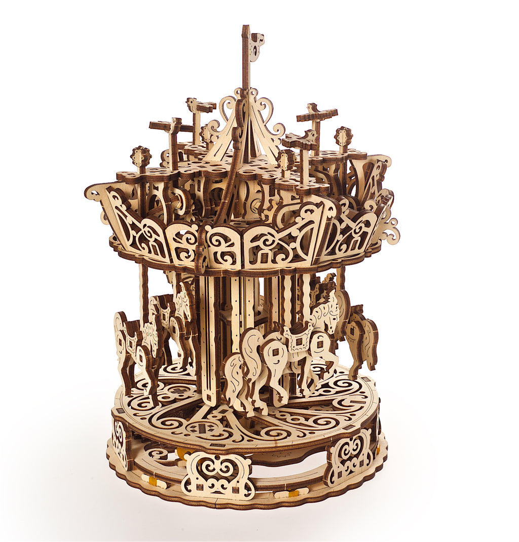 Wooden Carousel with horses and ornate roof
