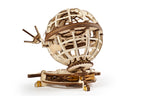 Wooden Globe with crank, front three-quarter view