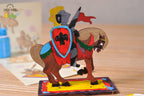 Ritter auf Pferd aus Holz, bunt bemalt