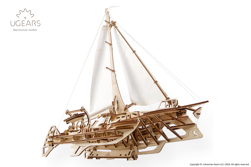 Wooden Trimaran Merihobus with sails set